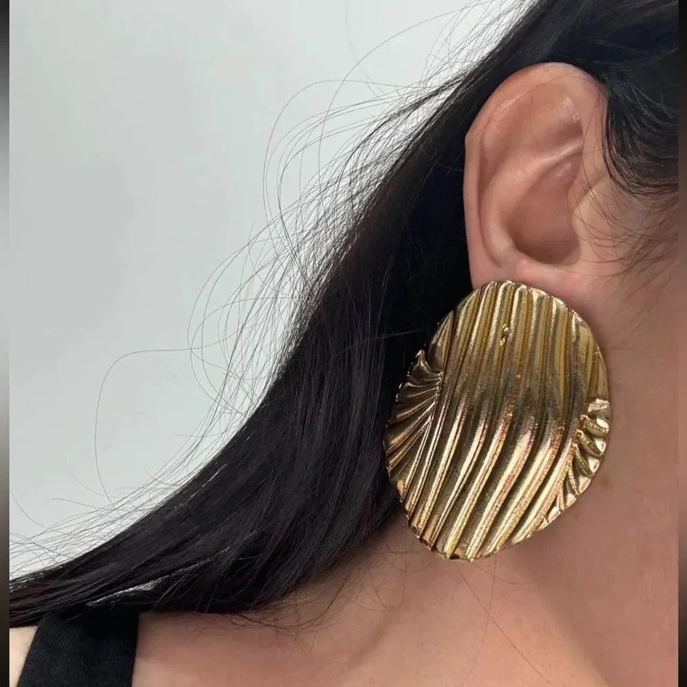 Anthropologie Waved Gold Italy Oval Earrings